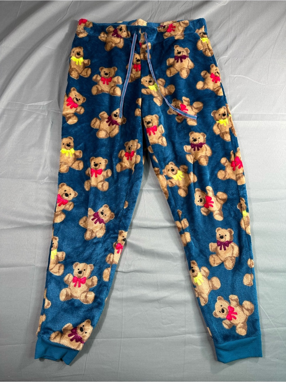 Joyspun Women’s L Fleece Pajama Pants Teddy Bear Red Bow Bottoms Soft Christmas